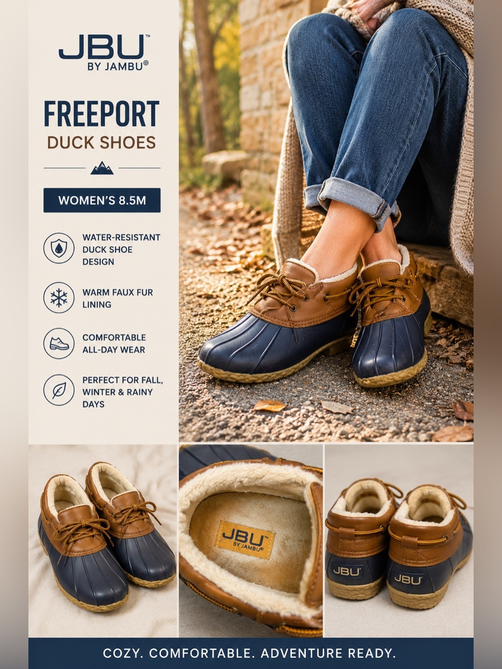 JBU Freeport Women's Navy and Brown Lace-Up Duck Boots